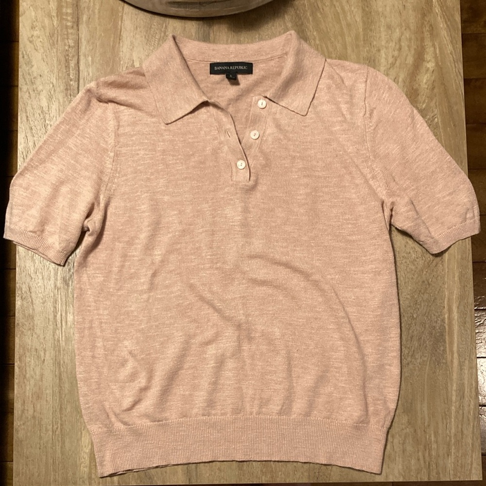 Banana Republic Short Sleeve Polo Top in Dusty Pink